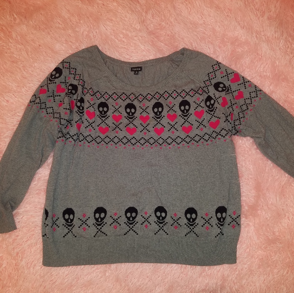 Torrid Skull Fair Isle Grey Sweater 3x